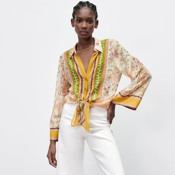 Zara Tops - NWT Zara Printed Blouse With Bow